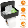 Toilet Paper Holder with Flushable Wipes Dispenser Wall Mount Stainless Steel Matte Black Toilet Paper Holder with Shelf for Bathroom