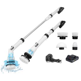 Electric Spin Scrubber Cordless Handheld Rechargeable Cleaning Brush with 4 Replaceable Heads 600/1000RPM Speeds 26/50in Length 20V/2.0Ah Battery for