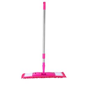 Microfiber Mop Metal Floor Dust Hairs Cleaning 360° Rotatable Washable Refill Pads Hard Handle (Hotpink)