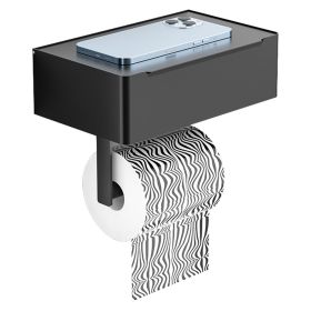 Toilet Paper Holder with Flushable Wipes Dispenser Wall Mount Stainless Steel Matte Black Toilet Paper Holder with Shelf for Bathroom