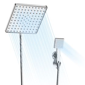 8In Rain Shower Head w/ 3.15In Hand-held Spray 4.92ft Hose Suction Bracket 3 Settings High Pressure Rain Shower Head Set