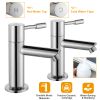 2pcs/Pair Bathroom Sink Faucet Cold & Hot Water Basin Tap 2 Hole Brass Construction Chrome Finish