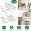 Space Saving Pants Hangers 5-in-1 Stainless Steel Trouser Storage Organizer Non-Slip Clothes Rack Shelves For Pants Scarf Jeans Trousers Skirts