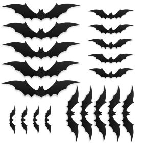 28pcs Halloween Bats 3D Decoration Bats Halloween Party Supplies Scary Bat Sticker Halloween Eve Decor Bat Wall Decals Stickers Scary DIY Flying Bats