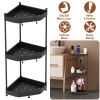 3 Tier Corner Shower Caddy Floor Standing Corner Shelf Carbon Steel Bathroom Storage Rack Organizer Stand with 4 Hooks for Bathroom Bathtub