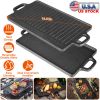 1Pack 16.54in Cast Iron Griddle Plate Reversible Grill Pan Double Sided Used w/ Handles for Gas Stove Ceramic Oven Campfire