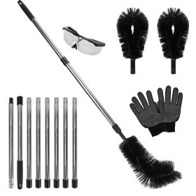 10.5FT Gutter Cleaning Brush With Telescoping Handle Rain Gutter Cleaner Extendable Gutter Cleaning Tool From The Ground with 2 Angled Brushes Anti-sl