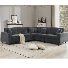 [NEW PACKAGING UPGRADE]Oversized Modular Sectional Sofa Set, L Shaped Couch,Corduroy ,Upholstered,Deep Seat,,5 Seat,5 Throw pillow and 6 back cus