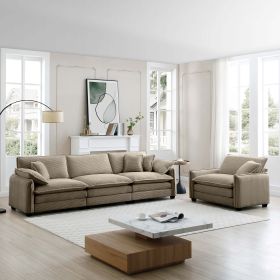 Mid-Century Modern Sofa Set of Two, One 3-Seater Sofa and One Single Seat Sofa with 2 Arm Pillows and 4 Throw Pillows