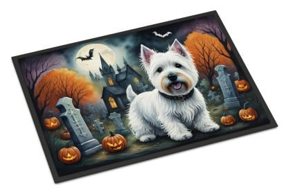 sNEW Westie Spooky Halloween Doormat Front Door Mat Indoor Outdoor Rugs for Entryway, Non Slip Washable Low Pile, 18H X 27W