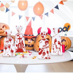 50 PCS Halloween Bloody Treat Bags with Twists Halloween Bloody Hand Pumpkin Themed Cellophane Candy Goodie Bags Ties for Halloween Horror Bloody
