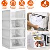 4 Packs Plastic Storage Box Closet Organizer Foldable Storage Bin Stackable Drawer with Slide Rail Push-Pull Storage Basket for Living Room Bedroom Wa