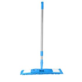 Microfiber Mop Metal Floor Dust Hairs Cleaning 360° Rotatable Washable Refill Pads Hard Handle (Blue)