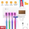 Wall Mounted Toothbrush Sanitizer Holder IR Induction UV Sanitization Rack with 4 Slots Toothpaste Dispenser for Bathroom