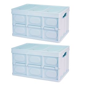 2Pcs 56L Collapsible Storage Bins With Dustproof Lid Waterproof Interior Bag Handle Stackable Storage Box Container Utility Organizer Crate For Campin (Option: 56L_Blue)