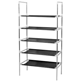 5 Tiers Shoes Rack Shelves 15 Pairs Shoes Storage Organizer Stand Tower Stackable Shoe Holder (Option: Black)