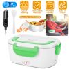 Electric Heating Lunch Box Food Heater Container Travel Thermal Bento Box Portable Food Warmer w/ 2 Removable Compartments 1 Free Spoon 1L