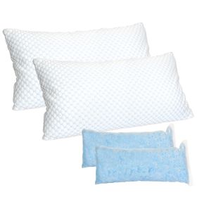 2 Pack Shredded Memory Foam Pillows Adjustable Cool Pillows with Extra Filling Machine Washable Cover for Side Back Stomach Sleepers (Option: King_2Pc)