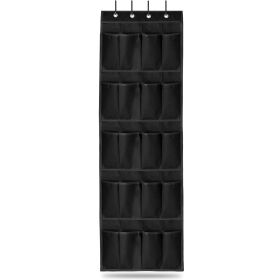 Over the Door Shoes Rack 20-Pocket Organizer 5-Layer Hanging Storage Shelf for Kids Shoes Closet Cabinet Slippers Small Toys (Option: Black)