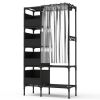 Portable Closet Wardrobe Clothes Storage Cabinet Organizer Garment Hanging Rack Shelves with 4 Storage Bags 1 Shelf 1 Hanging Rod 4 Hooks