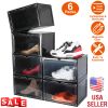 6Packs Collapsible Shoe Box Stackable Shoe Storage Bin Transparent Dustproof Hard PP Shoe Organizer Container with Magnetic Door