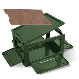 Folding Storage Bin Camping Collapsible Organizer Box Stackable Grocery Container Shelf Baskets with Cutting Board Top Lid 4 Side Lockable Doors Wheel (Option: ArmyGreen)
