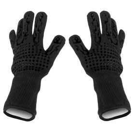BBQ Gloves 1472°F Heat Resistant Grill Gloves Anti-slip Carbon Fiber BBQ Gloves Oven Gloves Mitts For Barbecue Cooking Baking Welding Cutting (Option: Black)