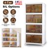 4-Tier Foldable Storage Bins with Lid Front Magnetic Door Collapsible Stackable Closet Organizer Containers with 4Pcs 360° Rotatable Wheels