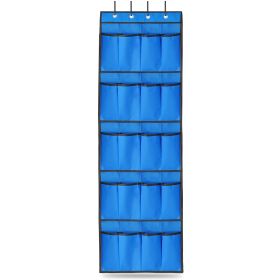 Over the Door Shoes Rack 20-Pocket Organizer 5-Layer Hanging Storage Shelf for Kids Shoes Closet Cabinet Slippers Small Toys (Option: Blue)