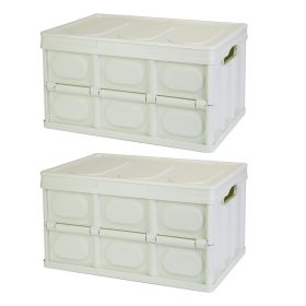 2Pcs 30L Collapsible Storage Bins With Dustproof Lid Waterproof Interior Bag Handle Stackable Storage Box Container Utility Organizer Crate For Campin (Option: 30L_Green)