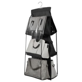 Hanging Handbag Organizer w/ 6 Pockets Closet Purse Storage Shelves Holder Hanging Shelf Bag (Option: Black)