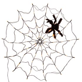 3.28FT Spider Web Light with Hairy Spider 70LED Battery Powered Remote Control 8 Lighting Modes Glowing Outdoor Indoor Wall Halloween Decoration (Option: Warm)