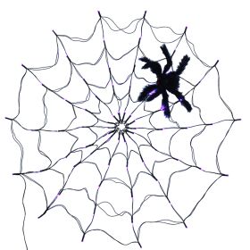 3.28FT Spider Web Light with Hairy Spider 70LED Battery Powered Remote Control 8 Lighting Modes Glowing Outdoor Indoor Wall Halloween Decoration (Option: Purple)