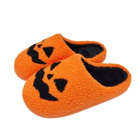 Halloween Pumpkin Pattern Slippers, Casual Slip On Plush Lined Slippers, Comfortable Indoor Home Shoes (Color: Reddish orange, size: 9.5-10)