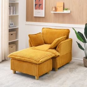 This single-seat corduroy sofa comes with an ottoman and throw pillows. It's perfect for sitting or lying down comfortably in the living room (Color: as Pic)