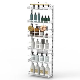 Over The Door Pantry Organizer 6-Tier Pantry Door Organizer Carbon Steel 110LBS Loading Easy Install Behind Door Storage For Closet Kitchen Bathroom 5 (Option: 6Tier_White)