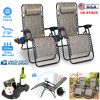 2Packs Zero Gravity Lounge Chair w/ Dual Side Tray 330lbs Load Foldable Recliner Chair w/ Stress Relief Pillow Patio Poolside Beach Lying Chair